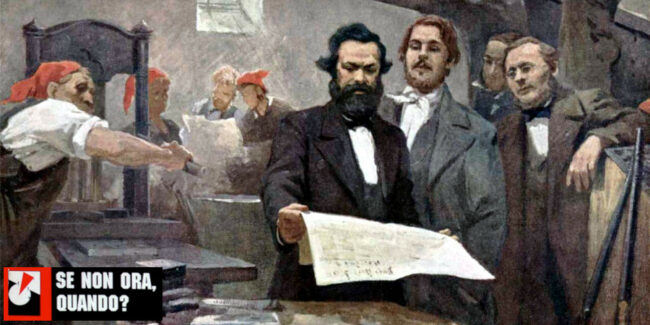 Marx and Engels in the printing house of the Neue Rheinische Zeitung