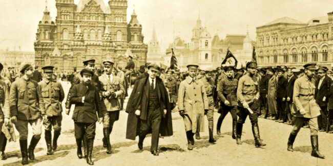 Lenin and bolshevik leaders on Red square